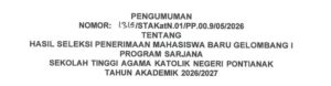 Pengumuman Hasil Seleksi PMB Gelombang I Program&hellip;