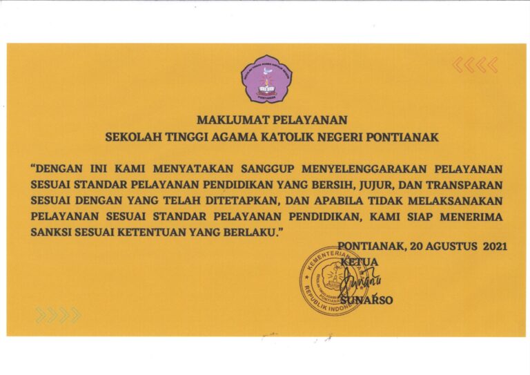 Maklumat Pelayanan Sekolah Tinggi Agama Katolik Negeri Pontianak