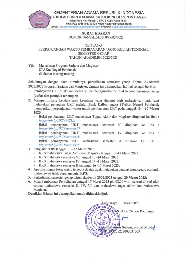 PERPANJANGAN MASA PEMBAYARAN UKT SEMESER GENAP 2022/2023