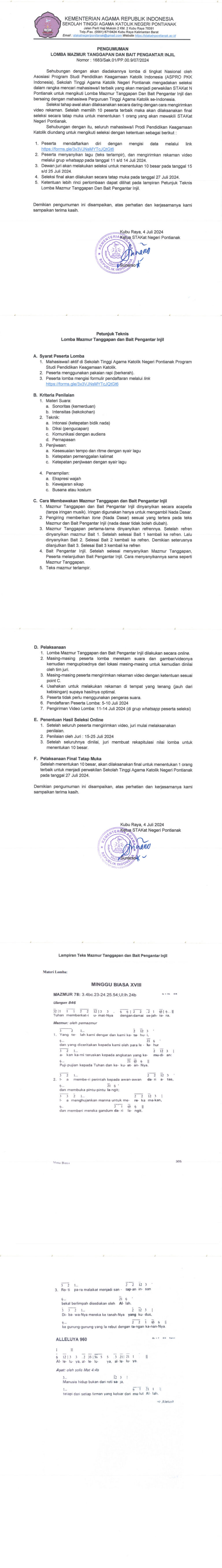 Pengumuman Lomba Mazmur Tanggapan dan Bait Pengantar Injil