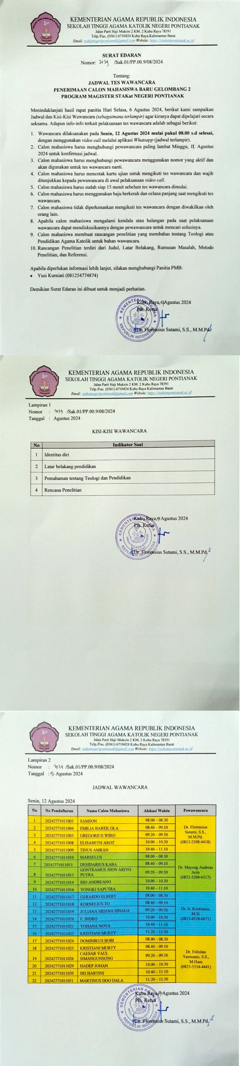 Surat Edaran Tentang Jadwal Tes Wawancara Penerimaan Calon Mahasiswa Baru Gelombang 2 Program Magister